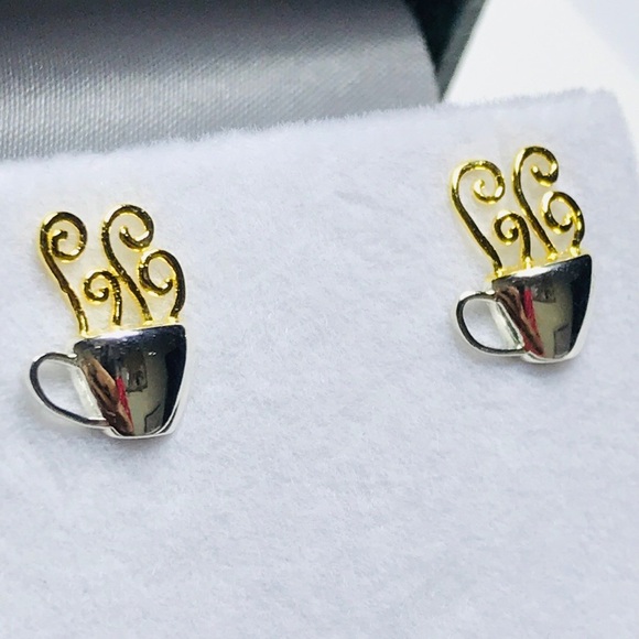 14KT GOLD-PLATED STERLING SILVER Coffee Cup Studs - Picture 3 of 11